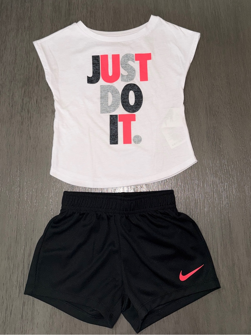 Nike Kids White "Just Do It" Graphic Tee and Black Shorts Set